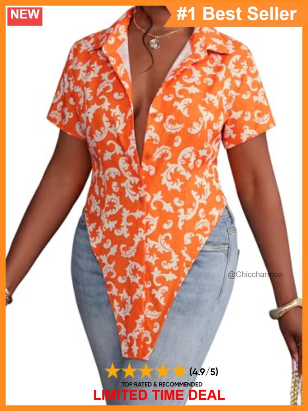 Women's Collar V Neck Button Front Tunic Top Asymmetrical Hem Short Sleeve